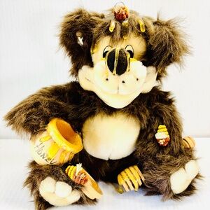 Orzek Honey Bear Plush 1989 Honey Pot Bees Dripping Stuffed Animal Brown Vintage